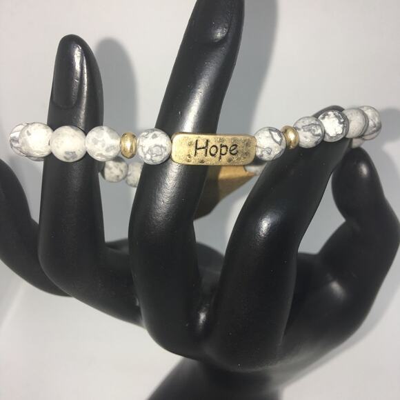 Etched "Hope" Inspirational Beaded Bracelet Stretch - Jet - Picture 3 of 8